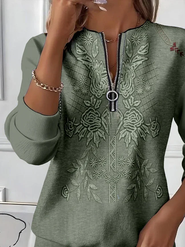 Women Floral Crew Neck Printing Casual Spring/Fall Long Sleeve Sweatshirt