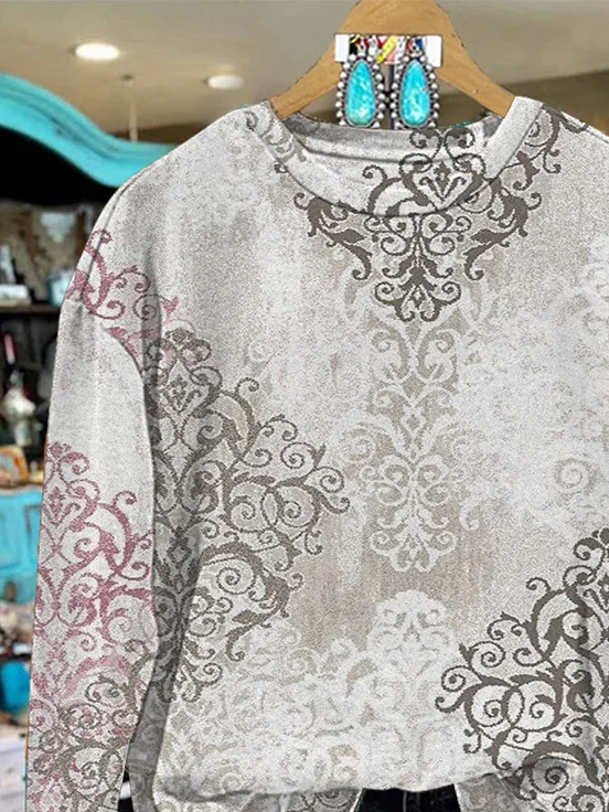 Women Floral Crew Neck Printing Casual Spring/Fall Long Sleeve Sweatshirt