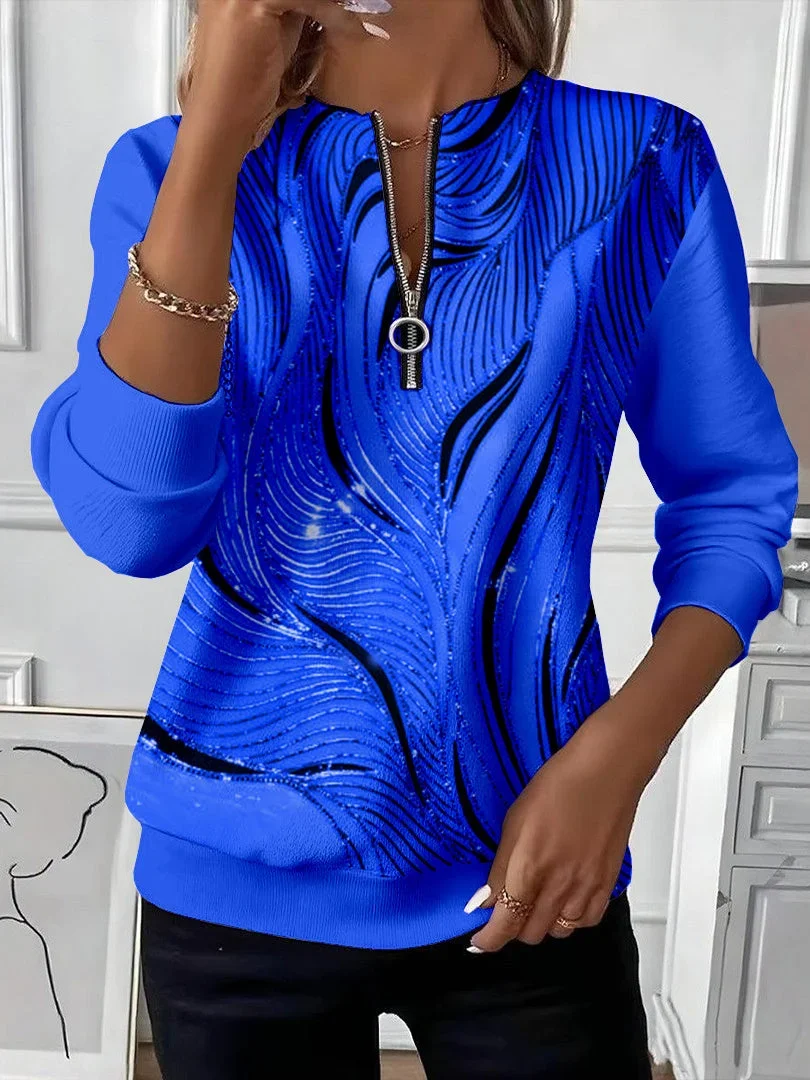 Women Abstract Crew Neck Printing Casual Spring/Fall Long Sleeve Sweatshirt