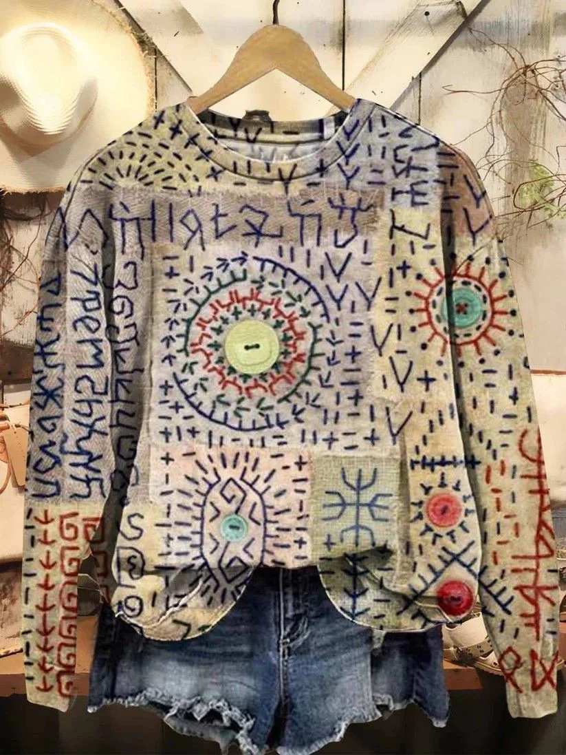 Women Abstract Crew Neck Printing Casual Spring/Fall Long Sleeve Sweatshirt