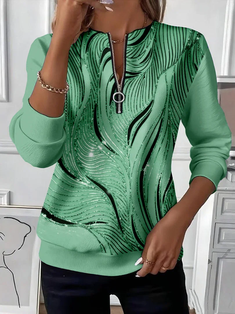 Women Abstract Crew Neck Printing Casual Spring/Fall Long Sleeve Sweatshirt