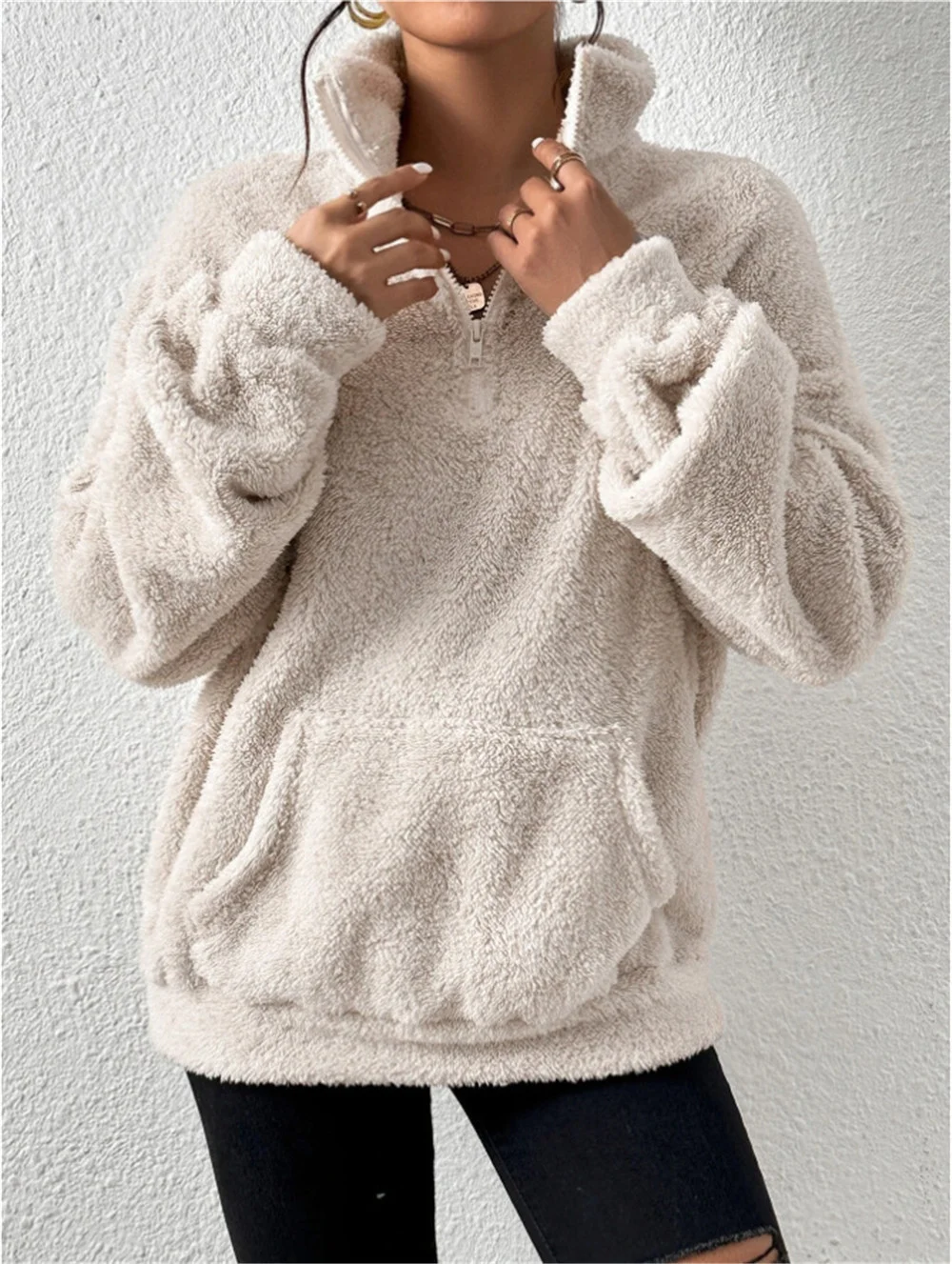 Women Plain Mock Neck Split Joint Vintage Spring/Fall Long Sleeve Sweatshirt