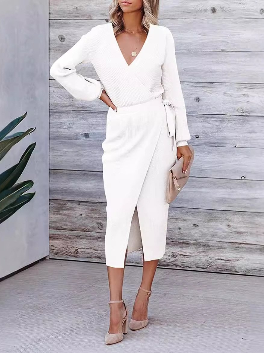 Women Plain Long Sleeve Spring/Fall Split Joint Dress V Neck Daily Vintage Maxi Tank A-Line Dress