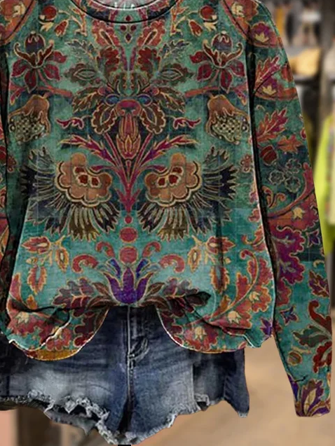 Women Floral Crew Neck Printing Casual Spring/Fall Long Sleeve Sweatshirt