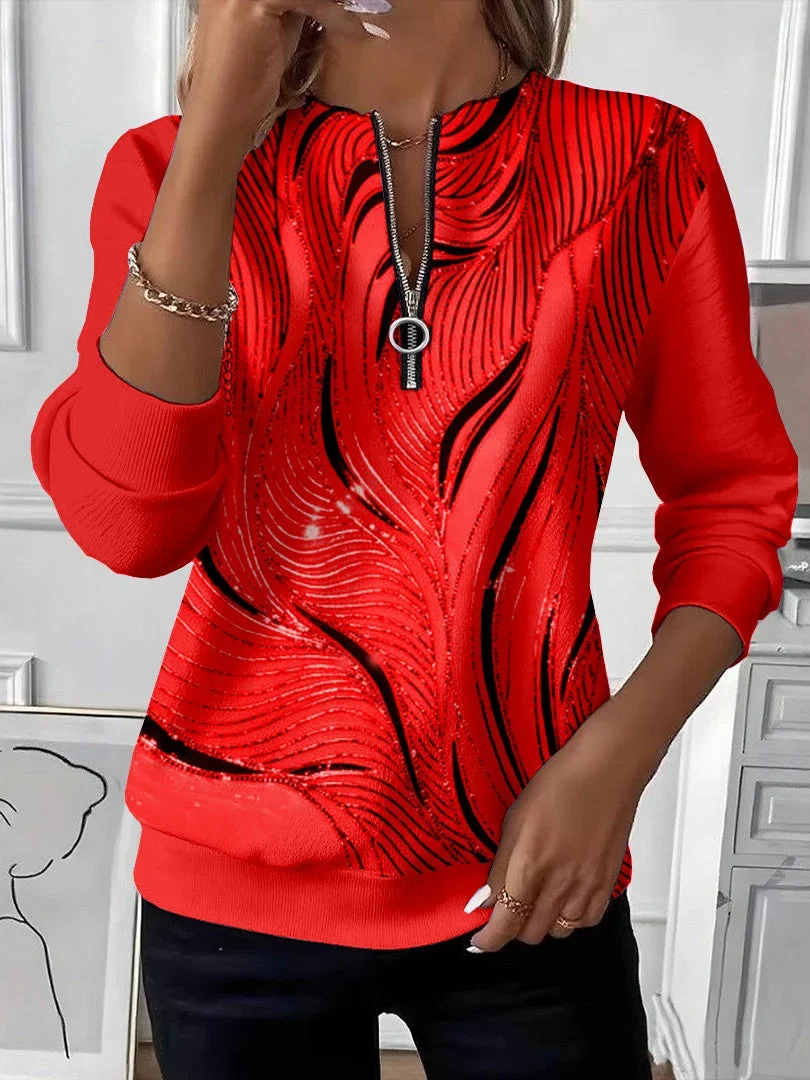 Women Abstract Crew Neck Printing Casual Spring/Fall Long Sleeve Sweatshirt