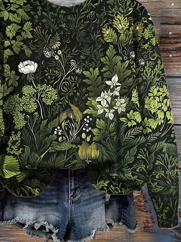 Women Floral Crew Neck Printing Casual Spring/Fall Long Sleeve Sweatshirt