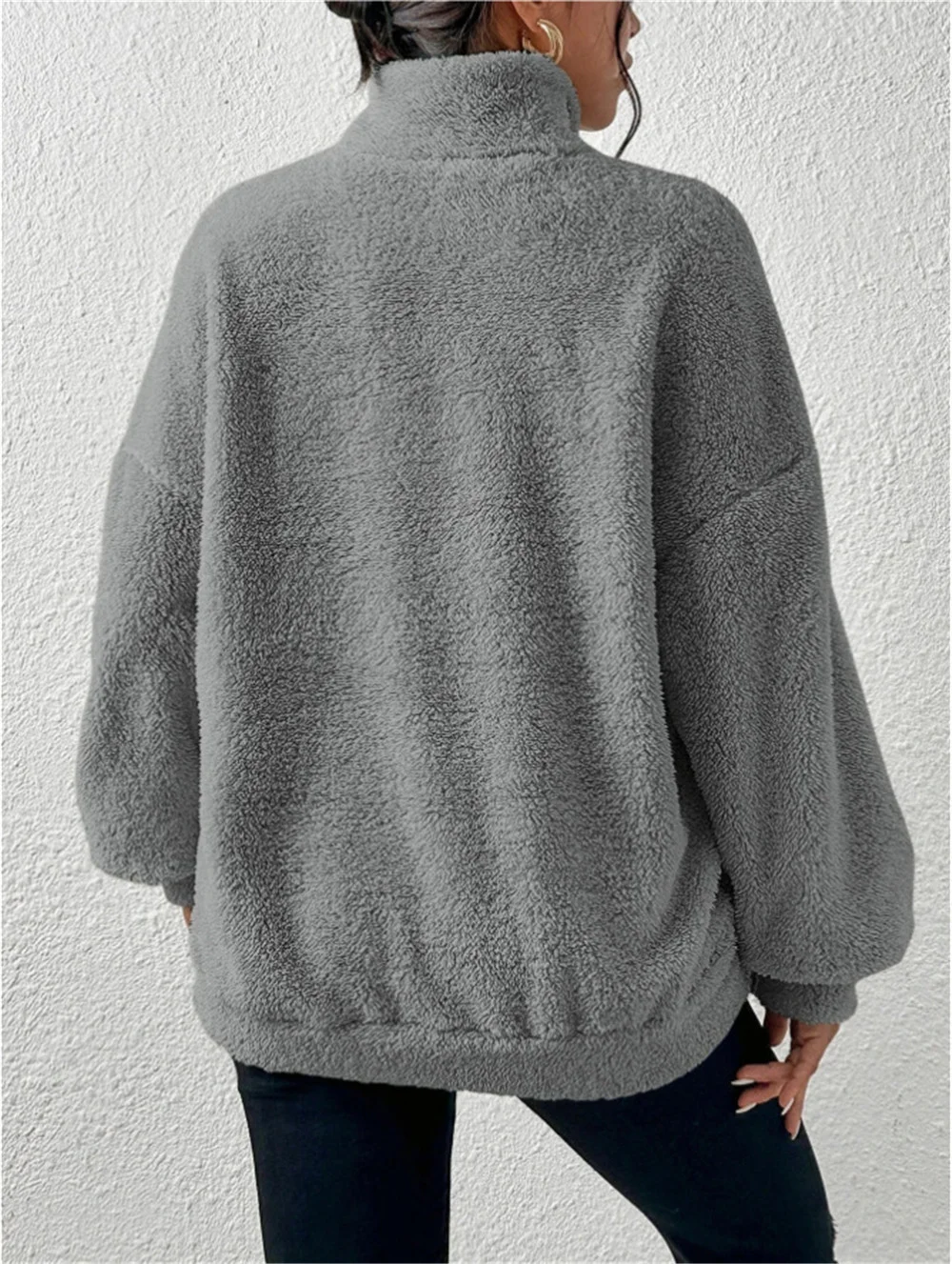 Women Plain Mock Neck Split Joint Vintage Spring/Fall Long Sleeve Sweatshirt