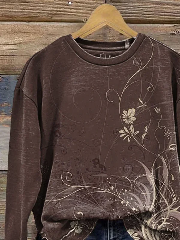 Women Floral Crew Neck Printing Casual Spring/Fall Long Sleeve Sweatshirt