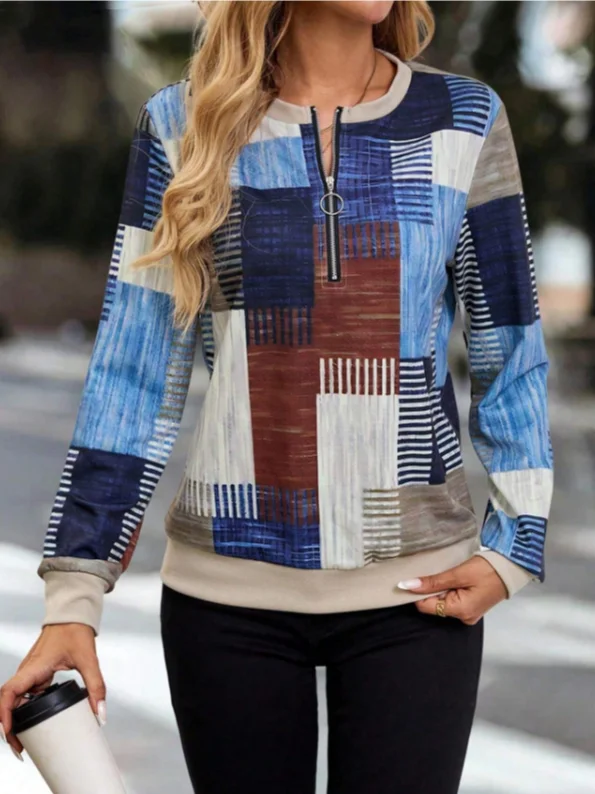 Women Abstract Crew Neck Printing Casual Spring/Fall Long Sleeve Sweatshirt