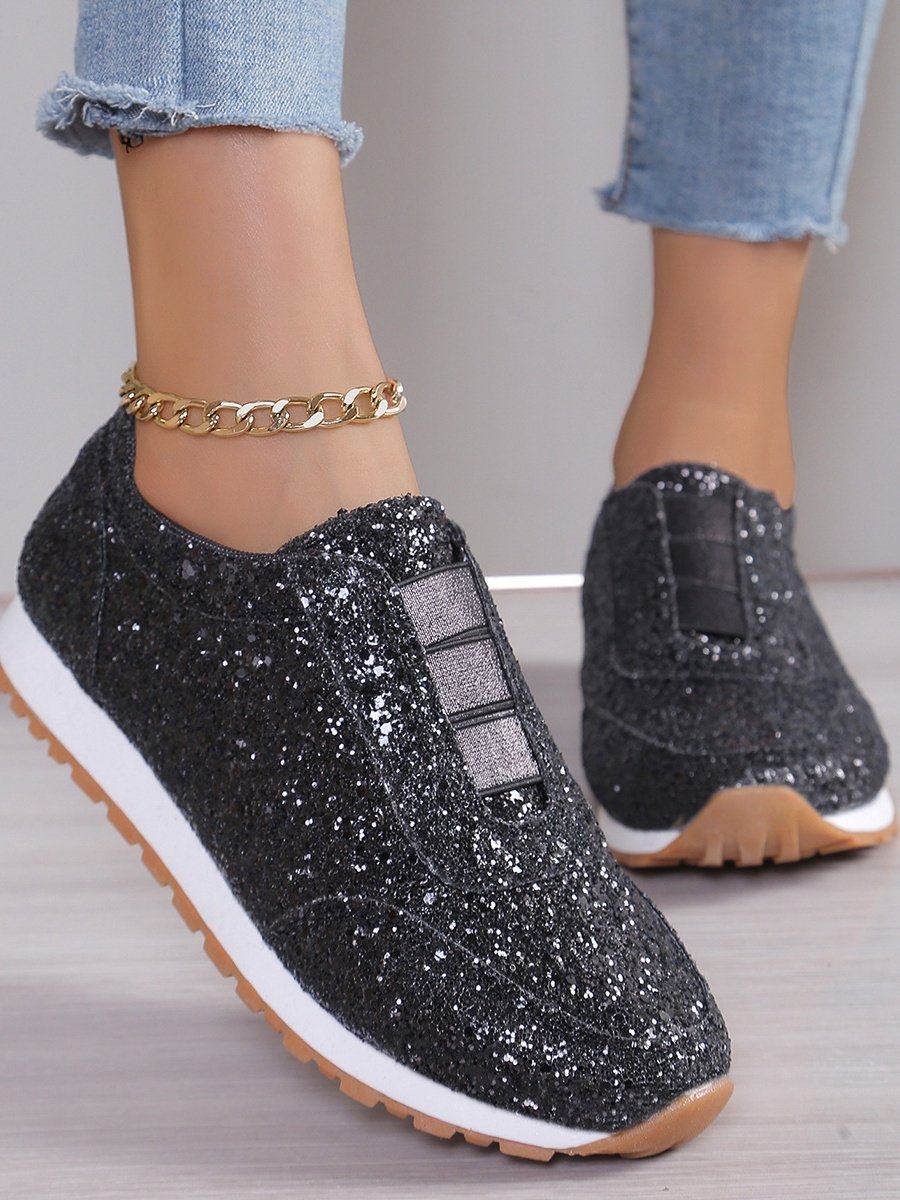 All Season Plain Street Shallow Sequined Rhinestone Elastic Casual Shoes