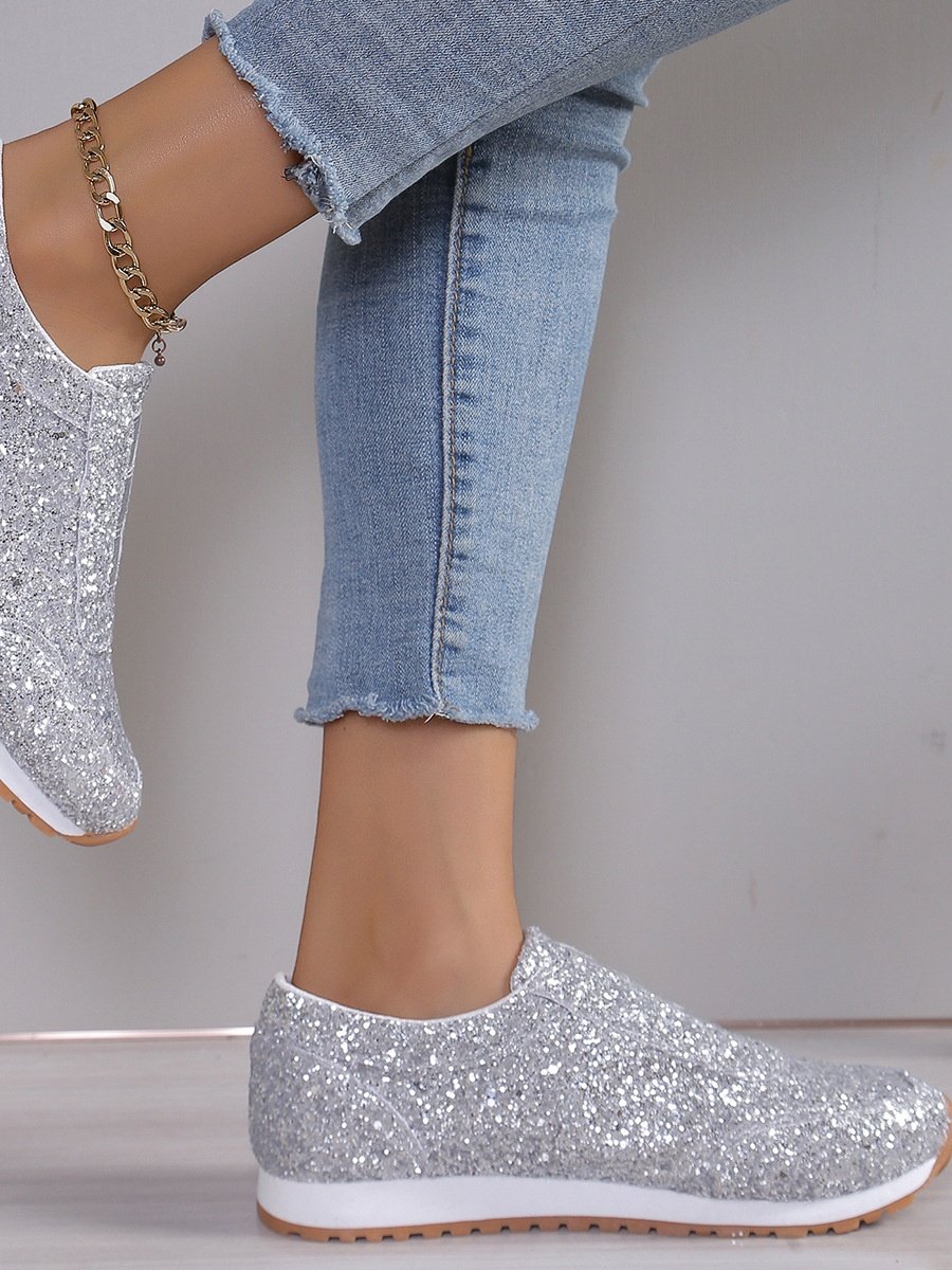 All Season Plain Street Shallow Sequined Rhinestone Elastic Casual Shoes
