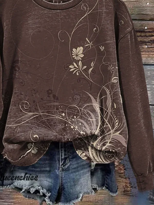 Women Floral Crew Neck Printing Casual Spring/Fall Long Sleeve Sweatshirt