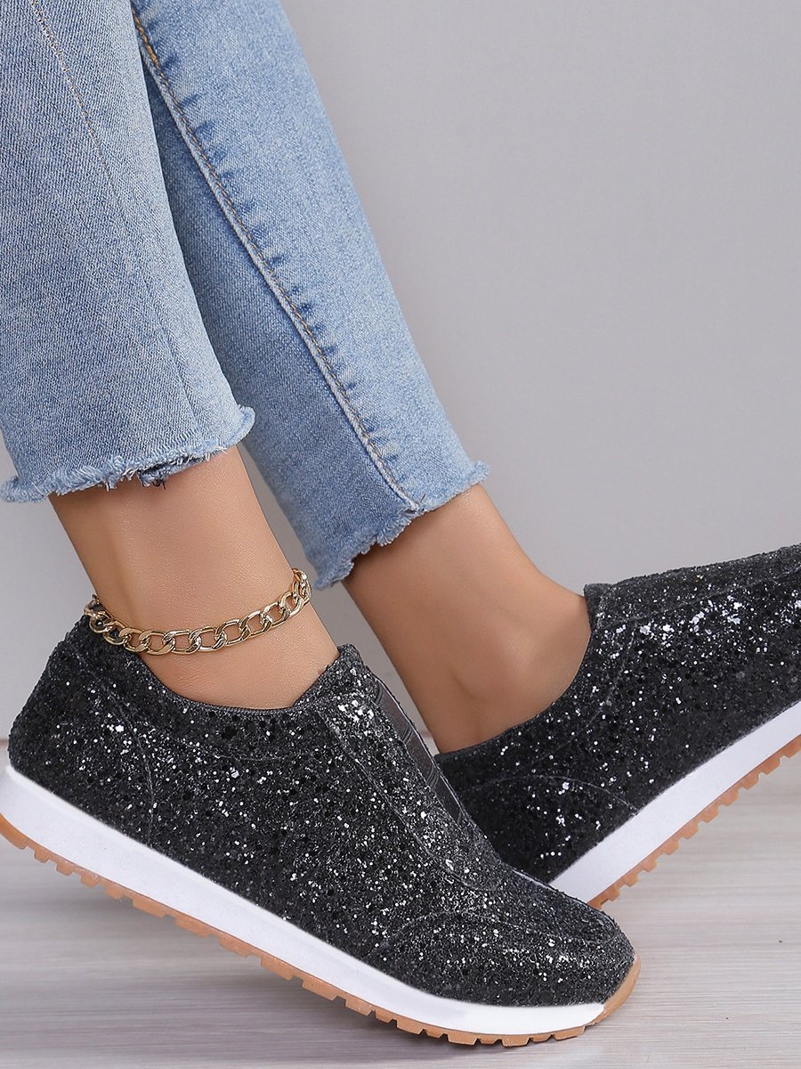 All Season Plain Street Shallow Sequined Rhinestone Elastic Casual Shoes