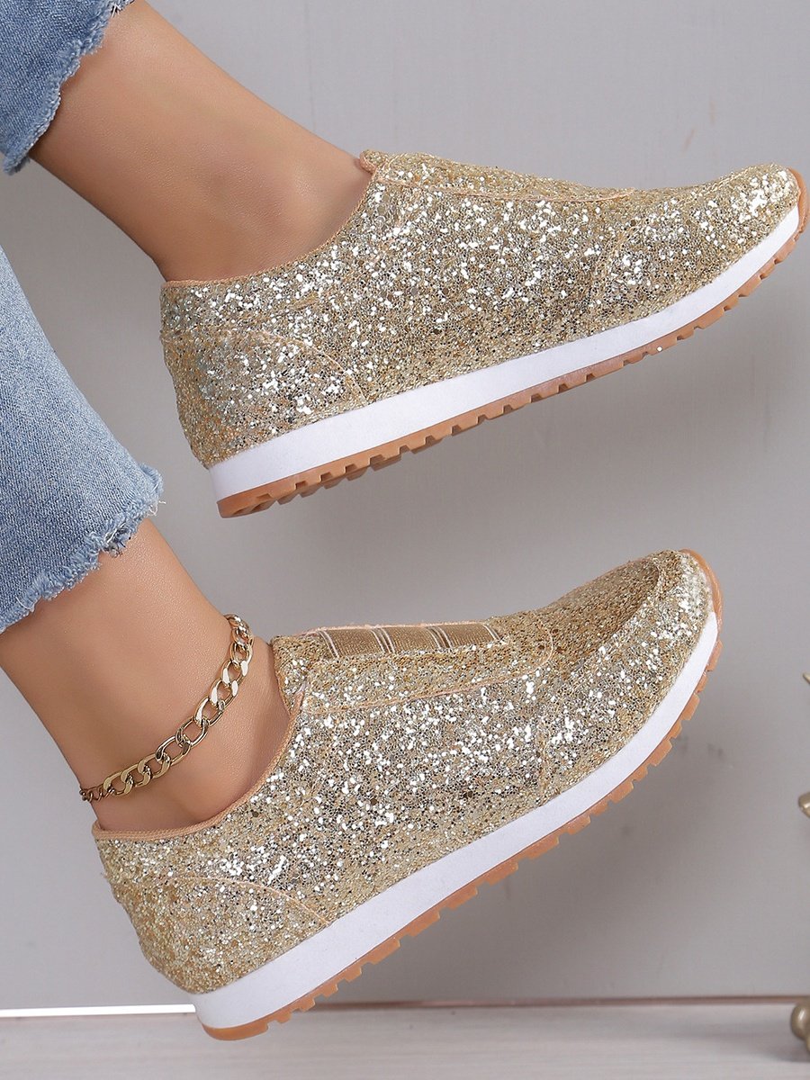 All Season Plain Street Shallow Sequined Rhinestone Elastic Casual Shoes