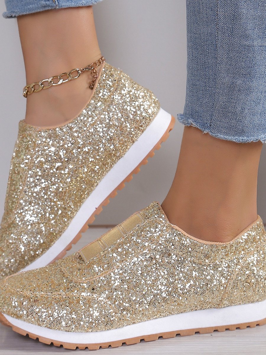 All Season Plain Street Shallow Sequined Rhinestone Elastic Casual Shoes