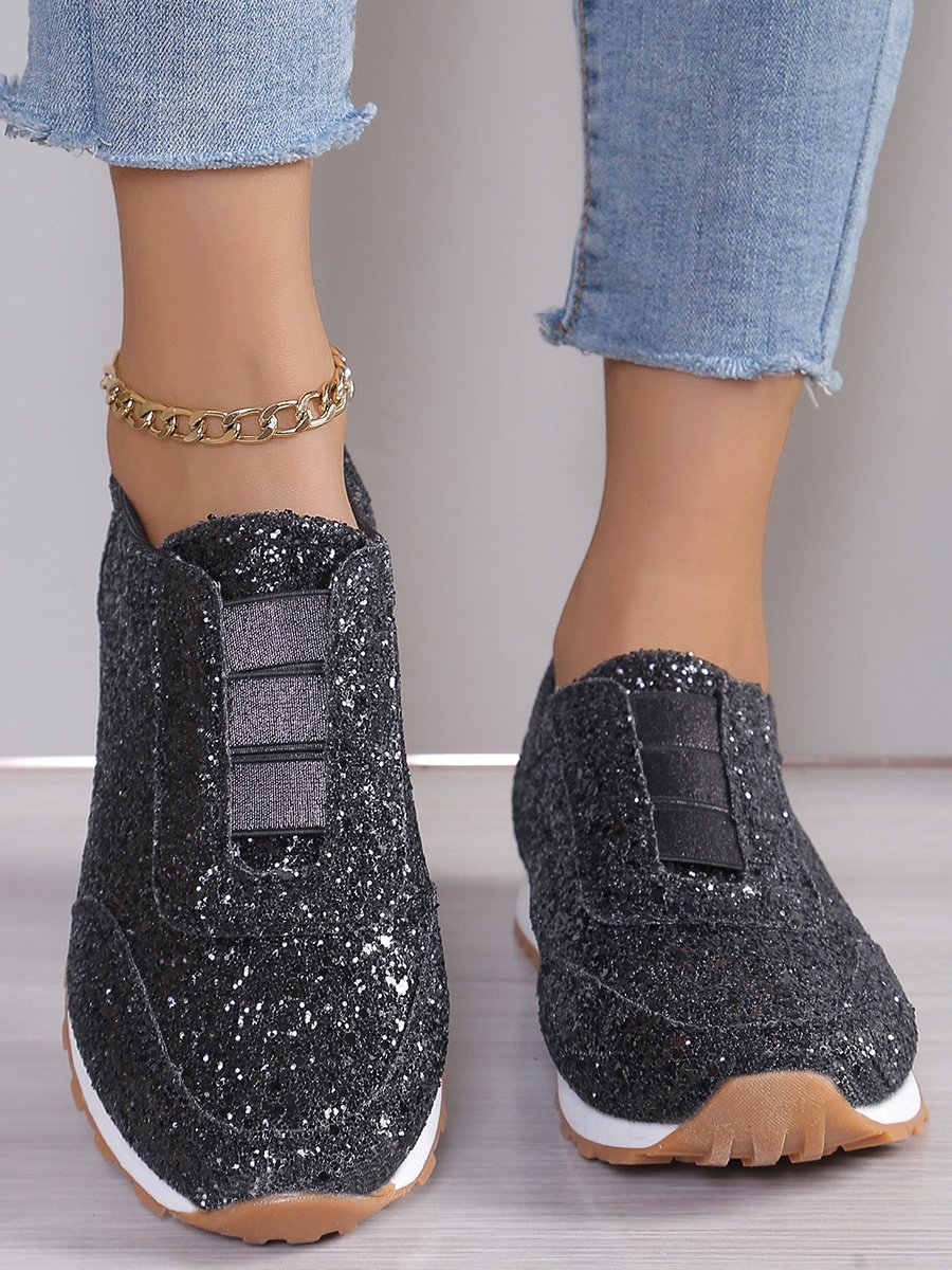 All Season Plain Street Shallow Sequined Rhinestone Elastic Casual Shoes