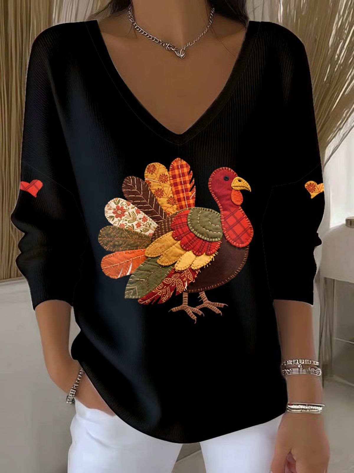 Women Turkey Spring/Fall Long Sleeve Vintage Holiday Sweatshirt