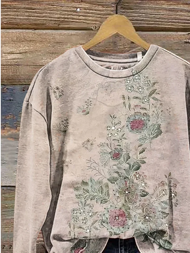 Women Floral Crew Neck Printing Casual Spring/Fall Long Sleeve Sweatshirt