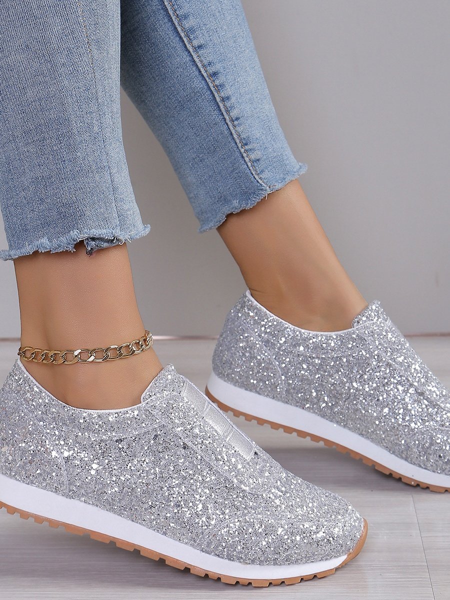 All Season Plain Street Shallow Sequined Rhinestone Elastic Casual Shoes