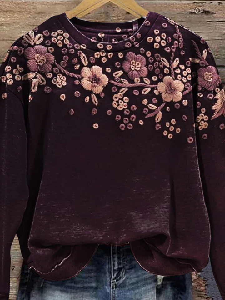 Women Floral Crew Neck Printing Casual Spring/Fall Long Sleeve Sweatshirt