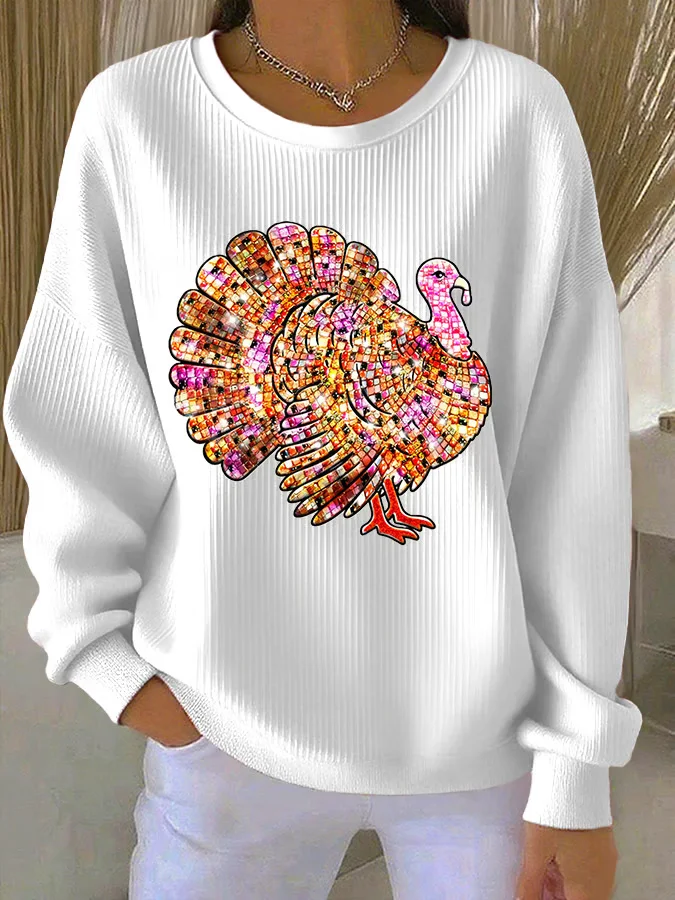 Women Turkey Crew Neck Casual Spring/Fall Long Sleeve Sweatshirt