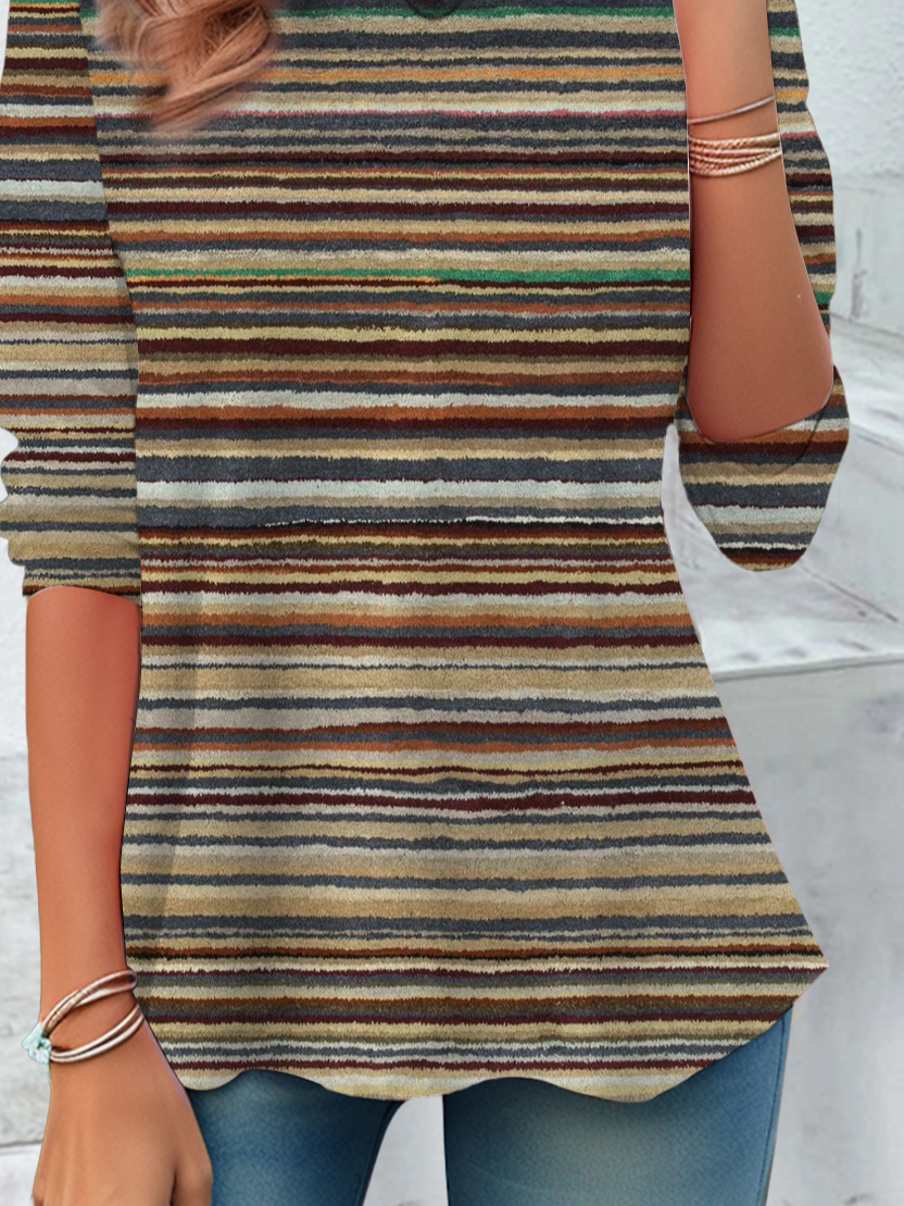 Women Striped Long Sleeve Tee T-shirt Crew Neck Casual Spring/Fall Tunic Top