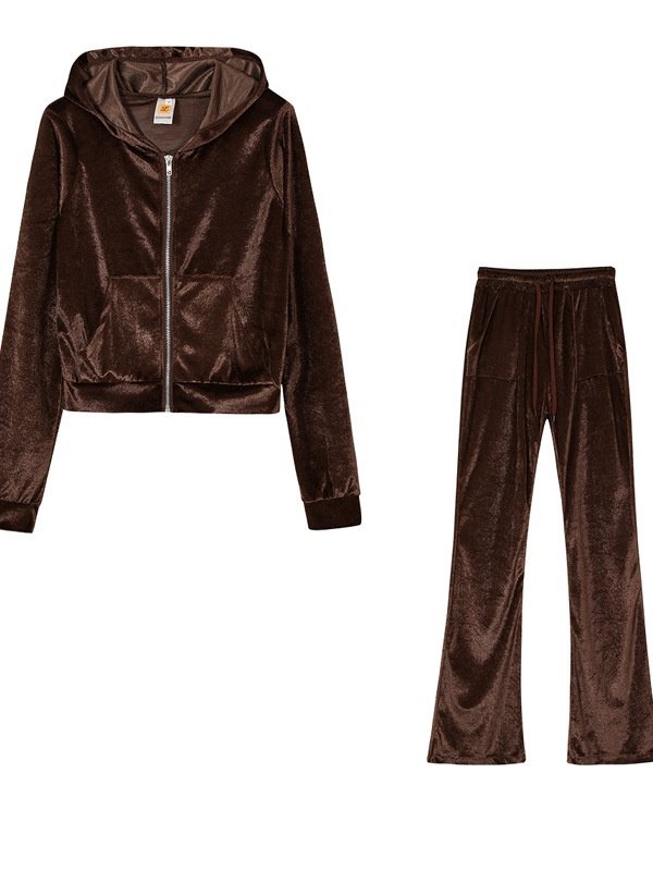 Women Plain Split Joint Two-Piece Set Daily Long Sleeve Casual Spring/Fall Top With Pants Matching Set