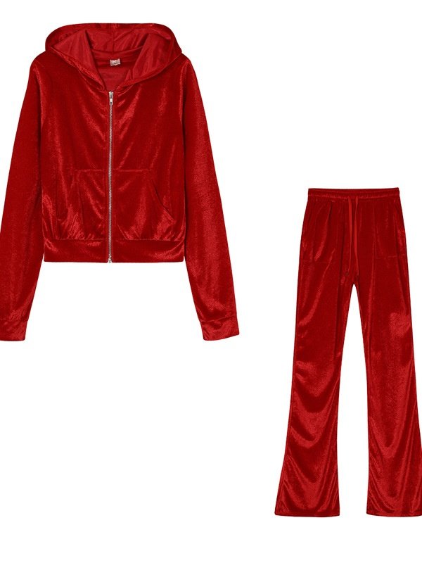 Women Plain Split Joint Two-Piece Set Daily Long Sleeve Casual Spring/Fall Top With Pants Matching Set