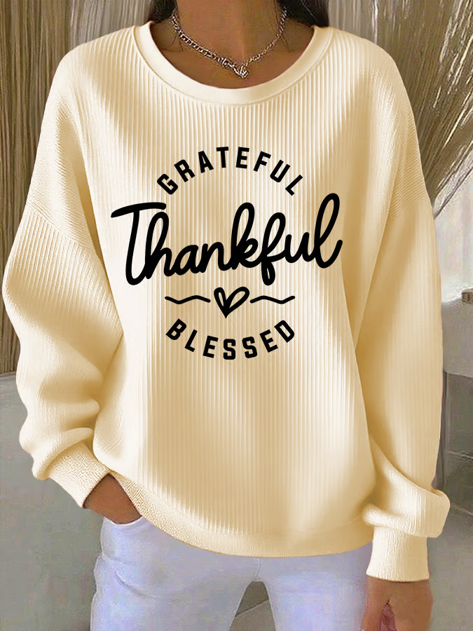 Women Text Letters Crew Neck Casual Spring/Fall Long Sleeve Sweatshirt
