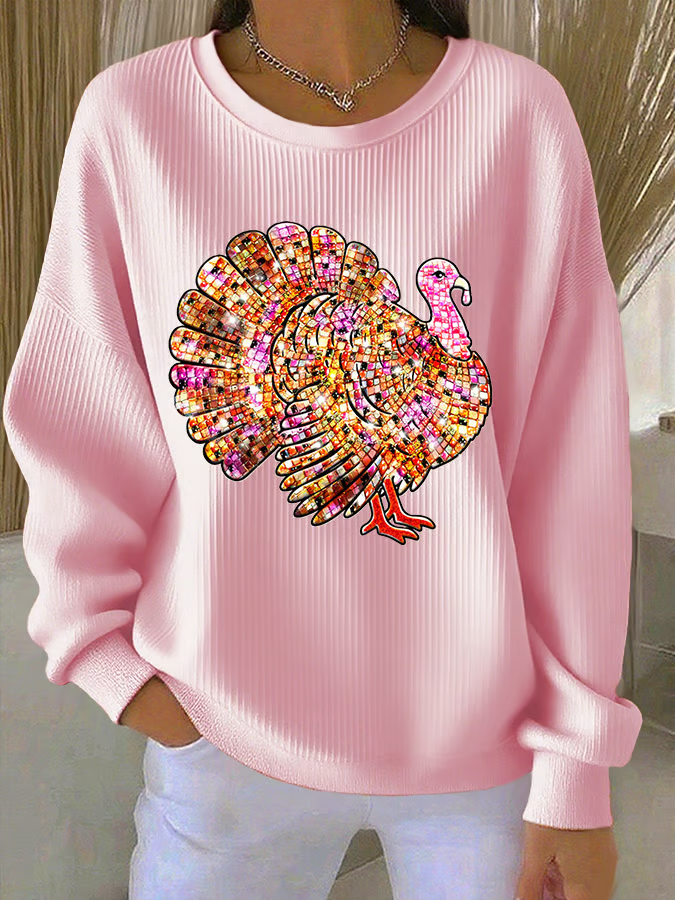 Women Turkey Crew Neck Casual Spring/Fall Long Sleeve Sweatshirt