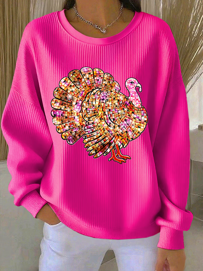 Women Turkey Crew Neck Casual Spring/Fall Long Sleeve Sweatshirt