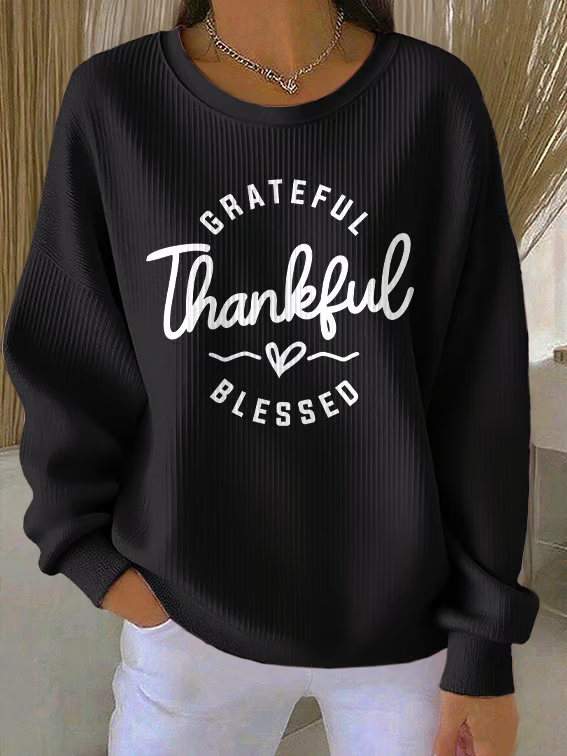 Women Text Letters Crew Neck Casual Spring/Fall Long Sleeve Sweatshirt