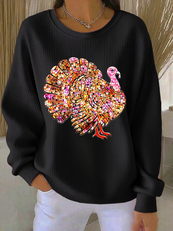Women Turkey Crew Neck Casual Spring/Fall Long Sleeve Sweatshirt