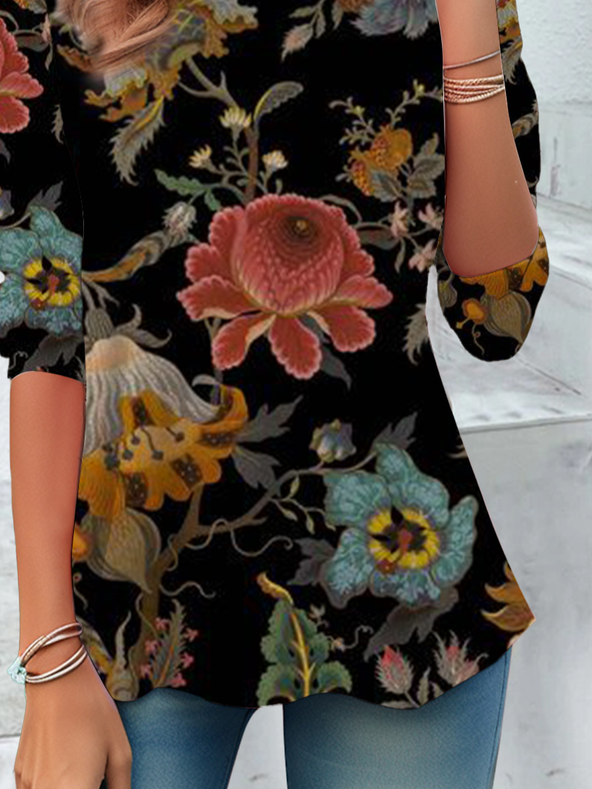 Women Floral Long Sleeve Tee T-shirt Crew Neck Casual Spring/Fall Tunic Top