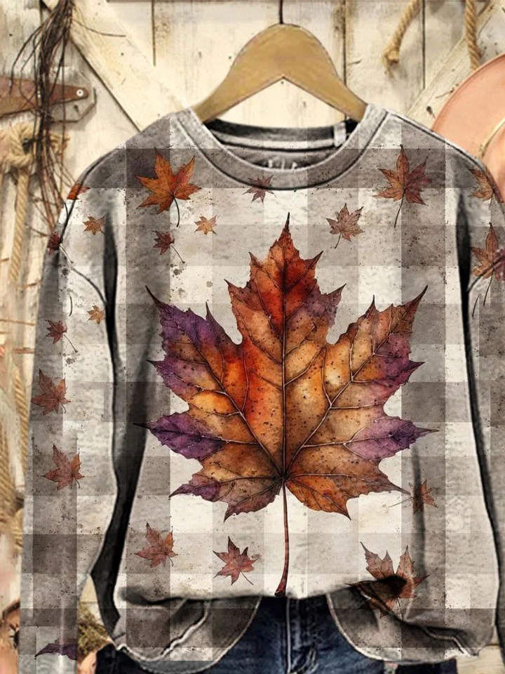 Women Plaid Crew Neck Printing Casual Spring/Fall Long Sleeve Sweatshirt