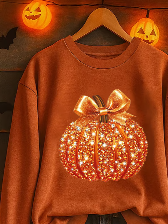 Women Halloween (pumpkin) Crew Neck Printing Casual Spring/Fall Long Sleeve Sweatshirt