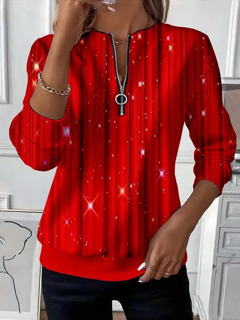 Women Christmas Crew Neck Printing Casual Spring/Fall Long Sleeve Sweatshirt