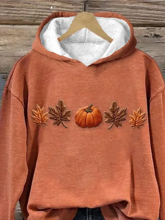 Women Halloween Pumpkin Maple Leaf Spring/Fall Printing Long Sleeve Casual Daily Hoodie