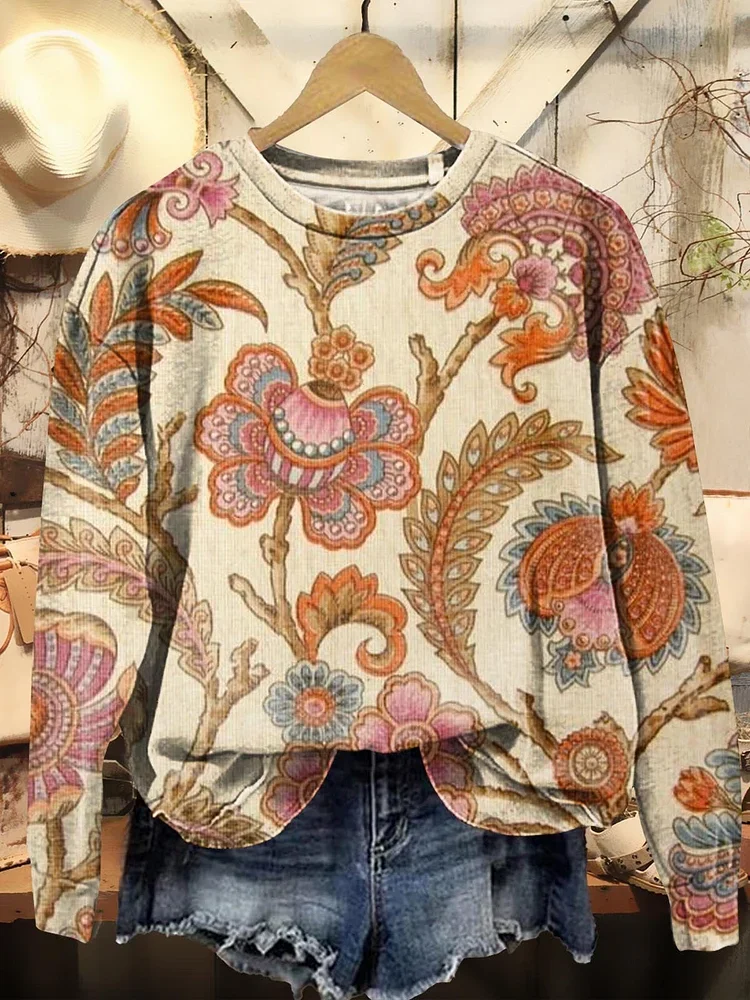 Women Floral Crew Neck Printing Casual Spring/Fall Long Sleeve Sweatshirt