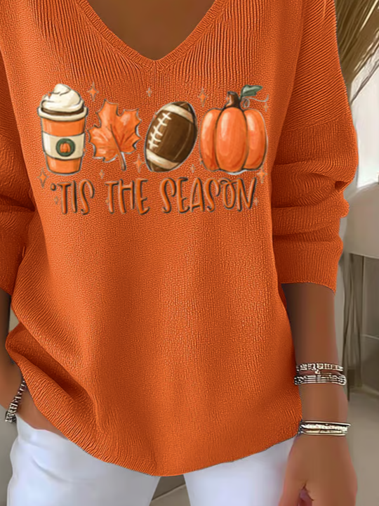 Women Text Letters Long Sleeve Tee T-shirt V Neck Printing Casual Spring/Fall Top