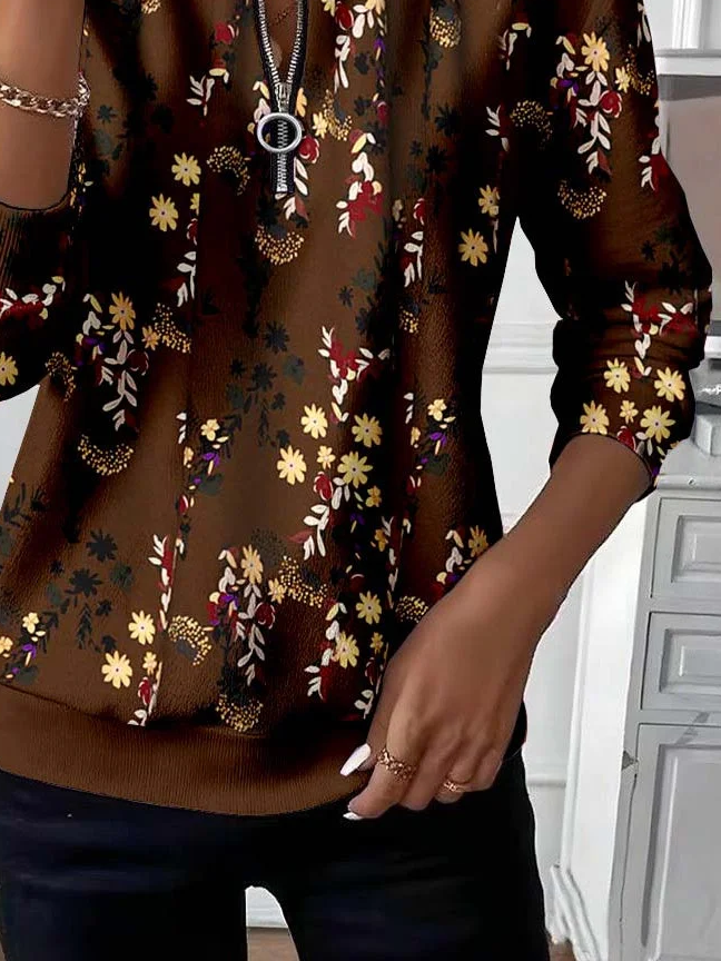 Women Floral Crew Neck Printing Casual Spring/Fall Long Sleeve Sweatshirt