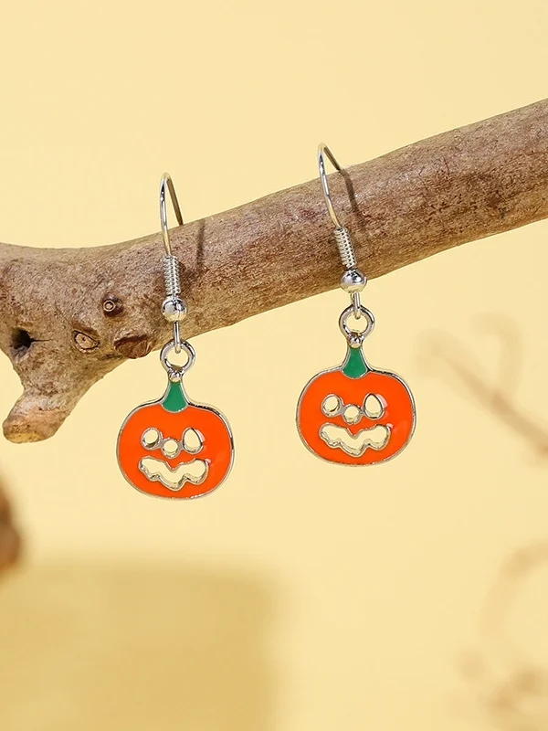Halloween Earrings Horror Funny Skull Spider Pumpkin Ghost Black Cat Earrings Real Gold Electroplated Jewelry Earrings
