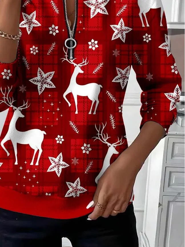 Women Christmas Crew Neck Printing Casual Spring/Fall Long Sleeve Sweatshirt