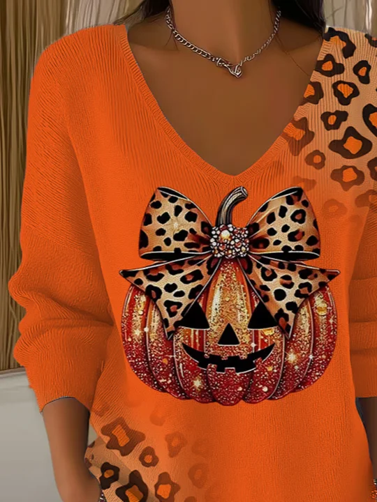Women Leopard Long Sleeve Tee T-shirt V Neck Printing Casual Spring/Fall Top