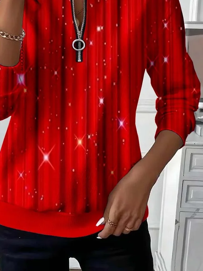 Women Christmas Crew Neck Printing Casual Spring/Fall Long Sleeve Sweatshirt