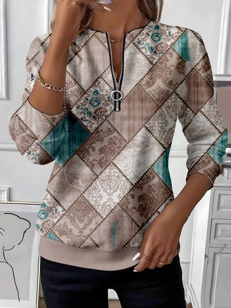 Women Floral Crew Neck Printing Casual Spring/Fall Long Sleeve Sweatshirt