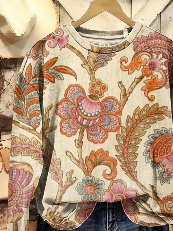 Women Floral Crew Neck Printing Casual Spring/Fall Long Sleeve Sweatshirt