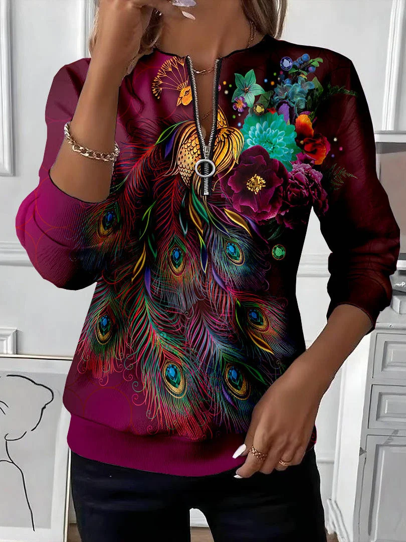 Women Floral Crew Neck Printing Casual Spring/Fall Long Sleeve Sweatshirt