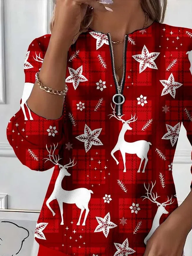 Women Christmas Crew Neck Printing Casual Spring/Fall Long Sleeve Sweatshirt
