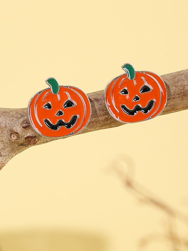 Halloween Earrings Horror Funny Skull Spider Pumpkin Ghost Black Cat Earrings Real Gold Electroplated Jewelry Earrings